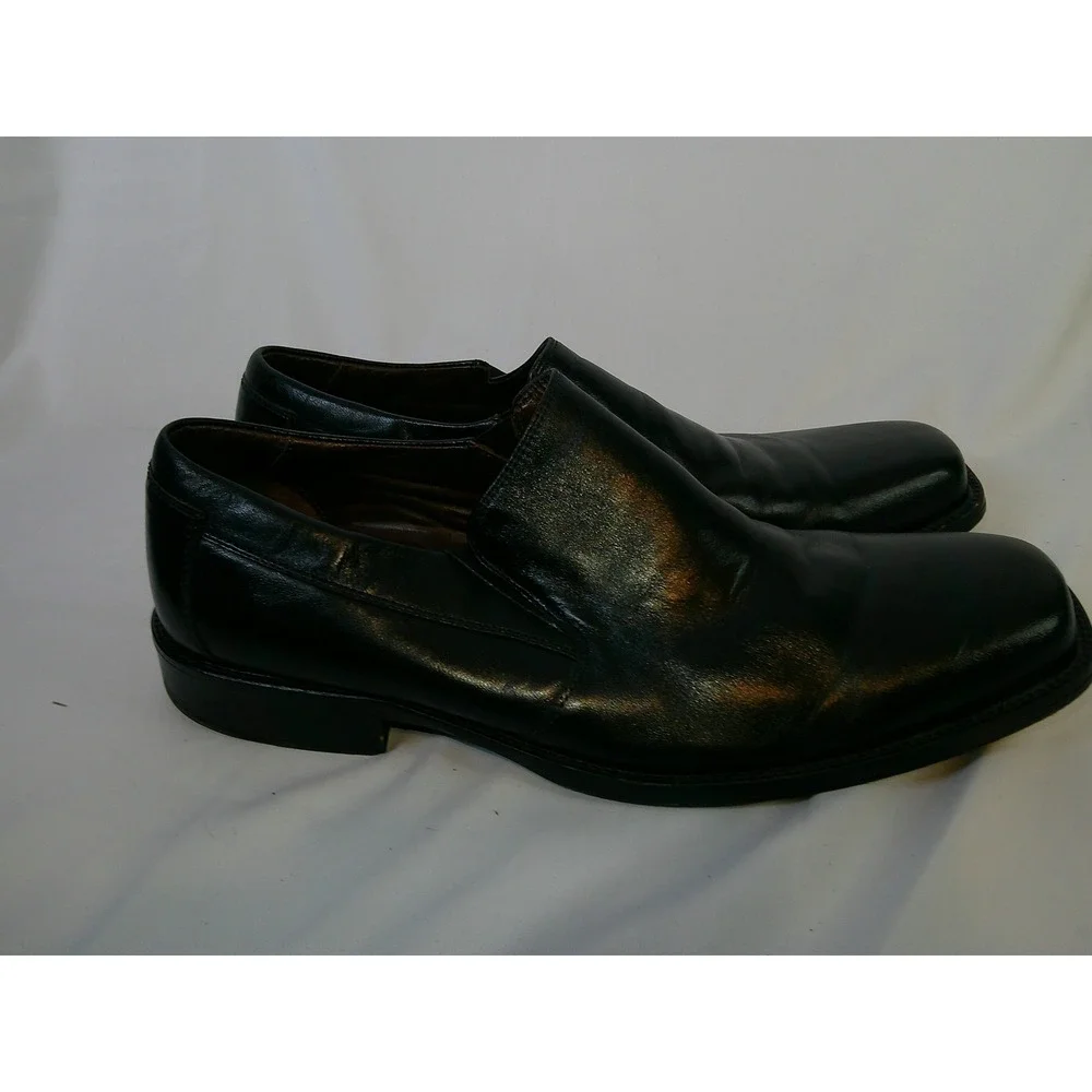 Johnston & Murphy Mens Black Leather Square Toe Slip On Loafers 20-7777‎ 11.5M